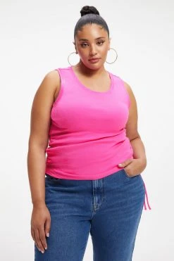 GOOD AMERICAN RUCHED TANK | HAWAIIAN PINK 001 Tops