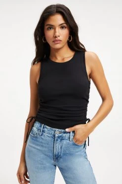 GOOD AMERICAN Tops RUCHED TANK | BLACK001