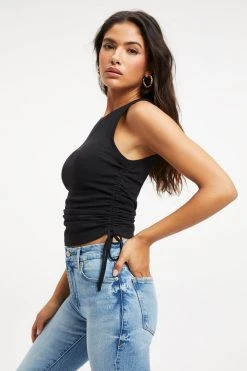 GOOD AMERICAN Tops RUCHED TANK | BLACK001