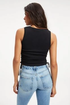 GOOD AMERICAN Tops RUCHED TANK | BLACK001
