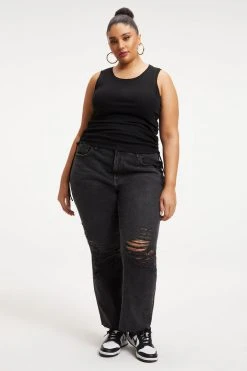 GOOD AMERICAN Tops RUCHED TANK | BLACK001