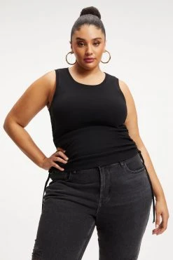 GOOD AMERICAN Tops RUCHED TANK | BLACK001