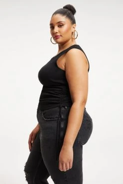 GOOD AMERICAN Tops RUCHED TANK | BLACK001