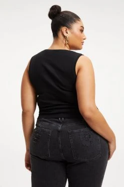 GOOD AMERICAN Tops RUCHED TANK | BLACK001