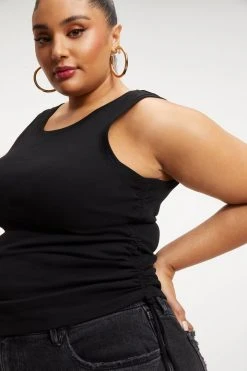 GOOD AMERICAN Tops RUCHED TANK | BLACK001