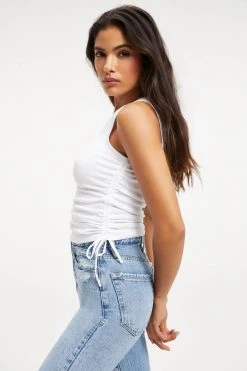 GOOD AMERICAN RUCHED TANK | WHITE001 Tops