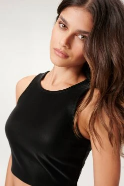 Cheap ⭐ GOOD AMERICAN BETTER THAN LEATHER CROP TOP | BLACK001 Tops 🥰 18 GOOD AMERICAN BETTER THAN LEATHER CROP TOP | BLACK001 Tops