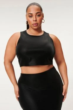 GOOD AMERICAN BETTER THAN LEATHER CROP TOP | BLACK001 Tops