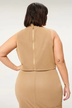 GOOD AMERICAN BETTER THAN LEATHER CROP TOP | WARM CARAMEL003