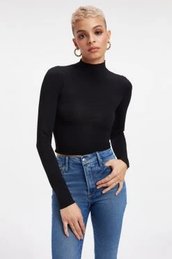 GOOD AMERICAN Tees & Tops SHINE MOCK TURTLENECK | BLACK001