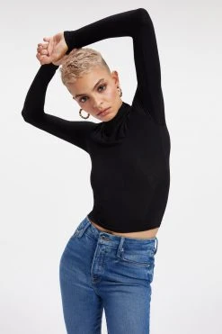 GOOD AMERICAN Tees & Tops SHINE MOCK TURTLENECK | BLACK001