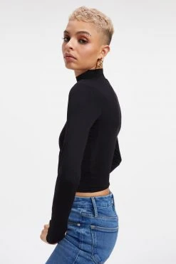 GOOD AMERICAN Tees & Tops SHINE MOCK TURTLENECK | BLACK001