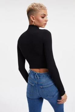 GOOD AMERICAN Tees & Tops SHINE MOCK TURTLENECK | BLACK001