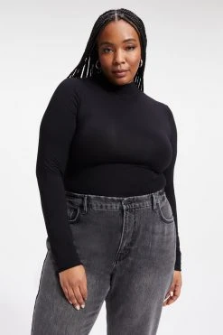 GOOD AMERICAN Tees & Tops SHINE MOCK TURTLENECK | BLACK001