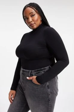 GOOD AMERICAN Tees & Tops SHINE MOCK TURTLENECK | BLACK001