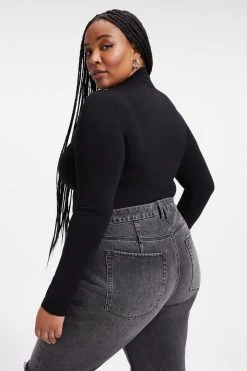 GOOD AMERICAN Tees & Tops SHINE MOCK TURTLENECK | BLACK001