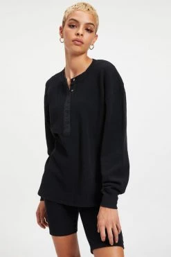 GOOD AMERICAN Sweats THERMAL BOYFRIEND HENLEY | BLACK001