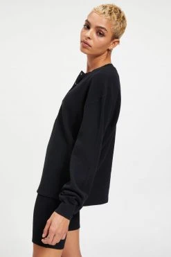 GOOD AMERICAN Sweats THERMAL BOYFRIEND HENLEY | BLACK001