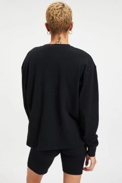 GOOD AMERICAN Sweats THERMAL BOYFRIEND HENLEY | BLACK001