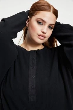 GOOD AMERICAN Sweats THERMAL BOYFRIEND HENLEY | BLACK001