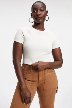 GOOD AMERICAN THERMAL CROPPED TEE | BONE001