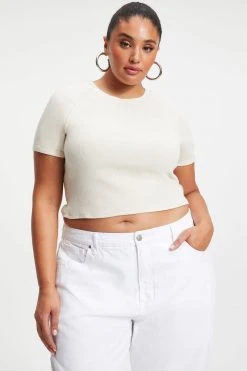 GOOD AMERICAN THERMAL CROPPED TEE | BONE001