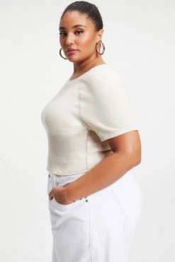 GOOD AMERICAN THERMAL CROPPED TEE | BONE001