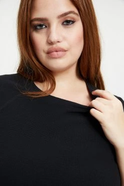 GOOD AMERICAN Tees & Tops THERMAL CROPPED TEE | BLACK001