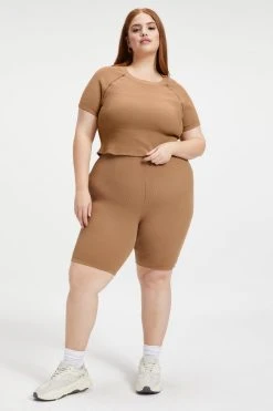 GOOD AMERICAN THERMAL CROPPED TEE | PUTTY001 Tees & Tops