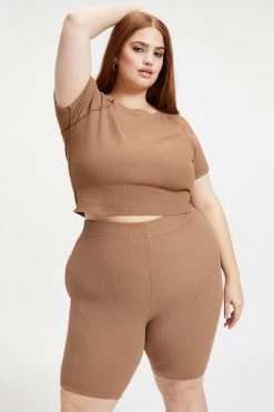 GOOD AMERICAN THERMAL CROPPED TEE | PUTTY001 Tees & Tops