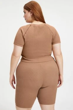 GOOD AMERICAN THERMAL CROPPED TEE | PUTTY001 Tees & Tops