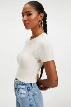 GOOD AMERICAN THERMAL CROPPED TEE | BONE001