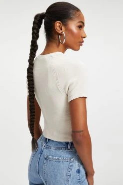 GOOD AMERICAN THERMAL CROPPED TEE | BONE001