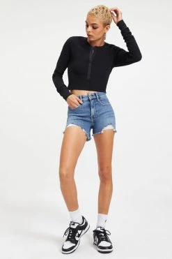 GOOD AMERICAN THERMAL FITTED HENLEY | BLACK001 Tees & Tops