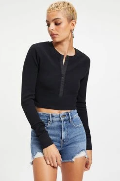 GOOD AMERICAN THERMAL FITTED HENLEY | BLACK001 Tees & Tops