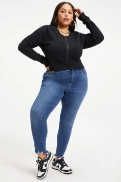 GOOD AMERICAN THERMAL FITTED HENLEY | BLACK001 Tees & Tops