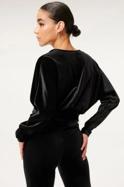 GA-SALE VELVET WRAP TOP | BLACK001 Tops