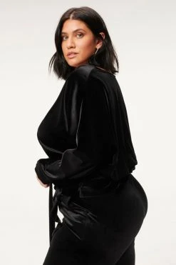 GA-SALE VELVET WRAP TOP | BLACK001 Tops