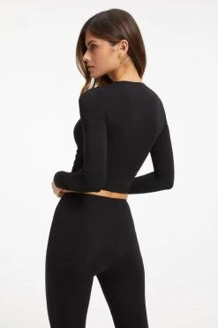 GOOD AMERICAN GOOD TOUCH RUCHED LONG SLEEVE | BLACK001