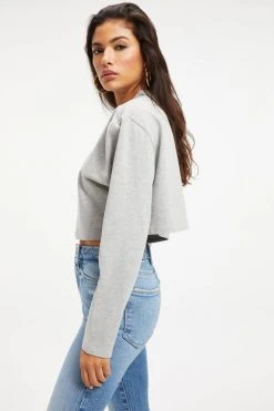 GOOD AMERICAN CROPPED LONG SLEEVED TEE | HEATHER GREY001 Tees & Tops