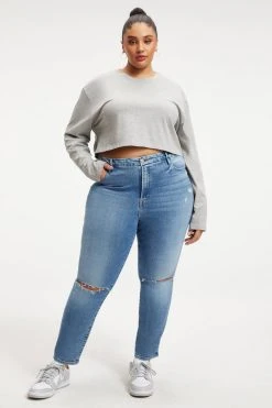 GOOD AMERICAN CROPPED LONG SLEEVED TEE | HEATHER GREY001 Tees & Tops