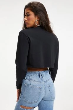 Coupon ๐งจ GOOD AMERICAN CROPPED LONG SLEEVED TEE | BLACK001 ๐ฅ 17 GOOD AMERICAN CROPPED LONG SLEEVED TEE | BLACK001