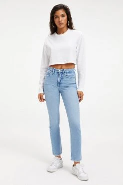 GOOD AMERICAN CROPPED LONG SLEEVED TEE | WHITE001