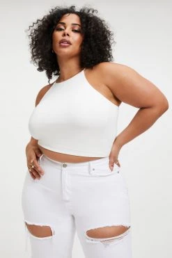 GOOD AMERICAN GOOD TOUCH '90S CROP TANK | IVORY001 Good '90s