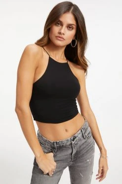 GOOD AMERICAN GOOD TOUCH '90S CROP TANK | BLACK001