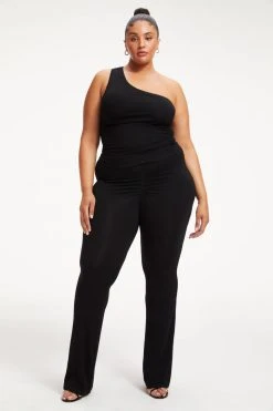 GOOD AMERICAN GOOD TOUCH RUCHED ONE SHOULDER TOP | BLACK001 Tops