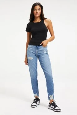 GOOD AMERICAN ASYMMETRICAL OPEN BACK TEE | BLACK001 Tops