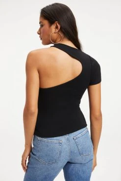 GOOD AMERICAN ASYMMETRICAL OPEN BACK TEE | BLACK001 Tops
