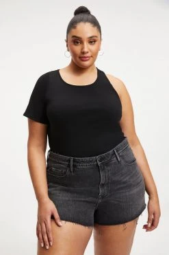 GOOD AMERICAN ASYMMETRICAL OPEN BACK TEE | BLACK001 Tops