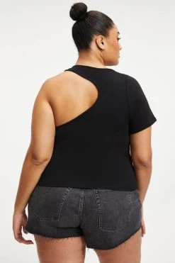 GOOD AMERICAN ASYMMETRICAL OPEN BACK TEE | BLACK001 Tops
